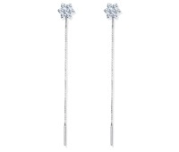Flower with Dangling Chain Silver Earring STC-2195